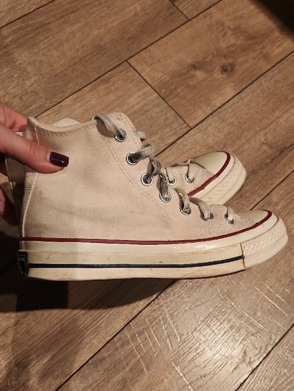 Converse High-Top Sneakers in Cream with Red Trim - Picture 5 of 16
